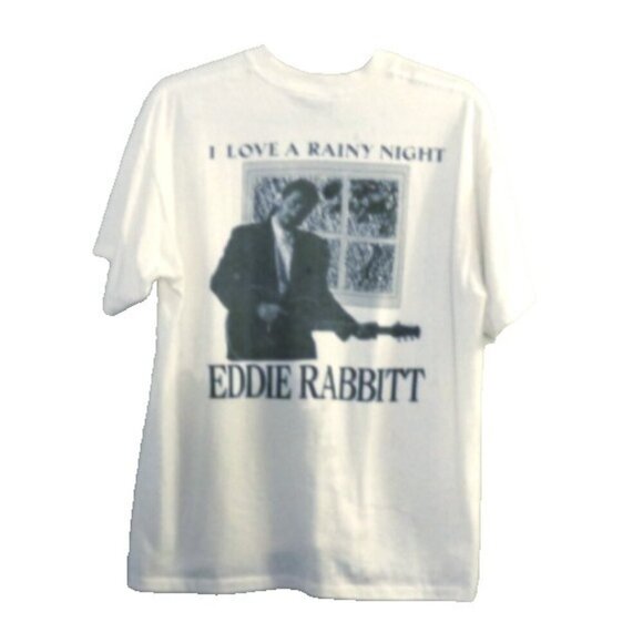 Vintage EDDIE RABBITT I Love A Rainy Night white T Shirt ONEITA Adult size XL - Picture 3 of 4